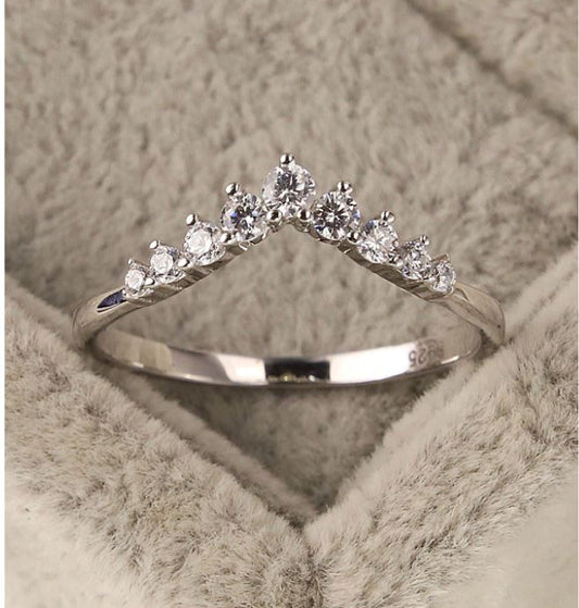 Zircon "Inverted V" Diamond Crown Shaped Ring