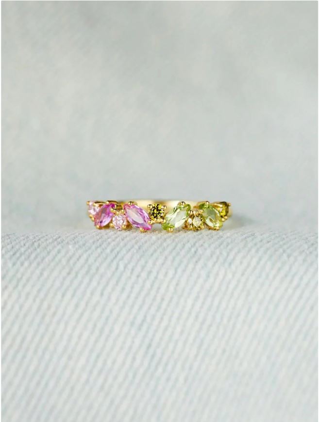 Multi Pink & Green Zircon Ring
