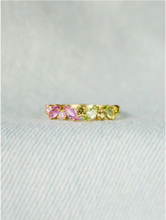 Multi Pink & Green Zircon Ring