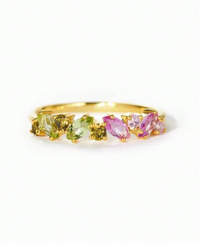 Multi Pink & Green Zircon Ring