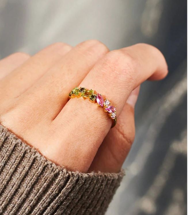 Multi Pink & Green Zircon Ring
