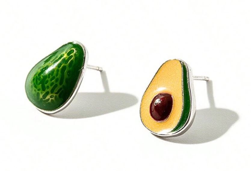 Avocado-shaped earrings on a white background